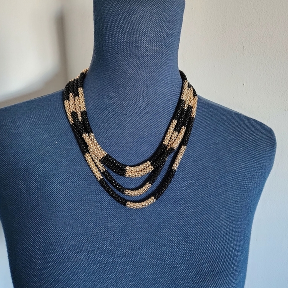 Black and Gold Multi Chain Mesh Necklace And Earrings Set - Picture 3 of 11